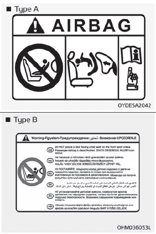 Kia Soul. Front passenger's air bag warning label for child restraint system