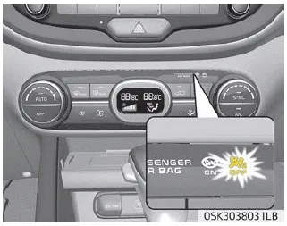 Kia Soul. Passenger’s front air bag OFF indicator