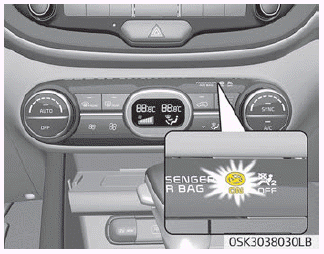 Kia Soul. Passenger’s front air bag ON indicator