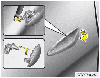 Kia Soul. Side repeater lamp (Bulb type) bulb replacement